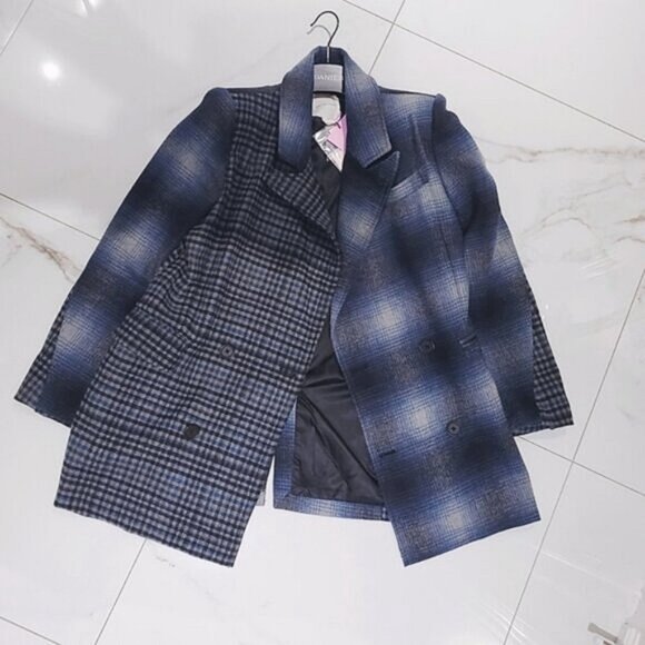 RARE AVEC LES FILLES Anthropologie Blue Soft Wool-Blend Blazer Overcoat - Picture 1 of 13